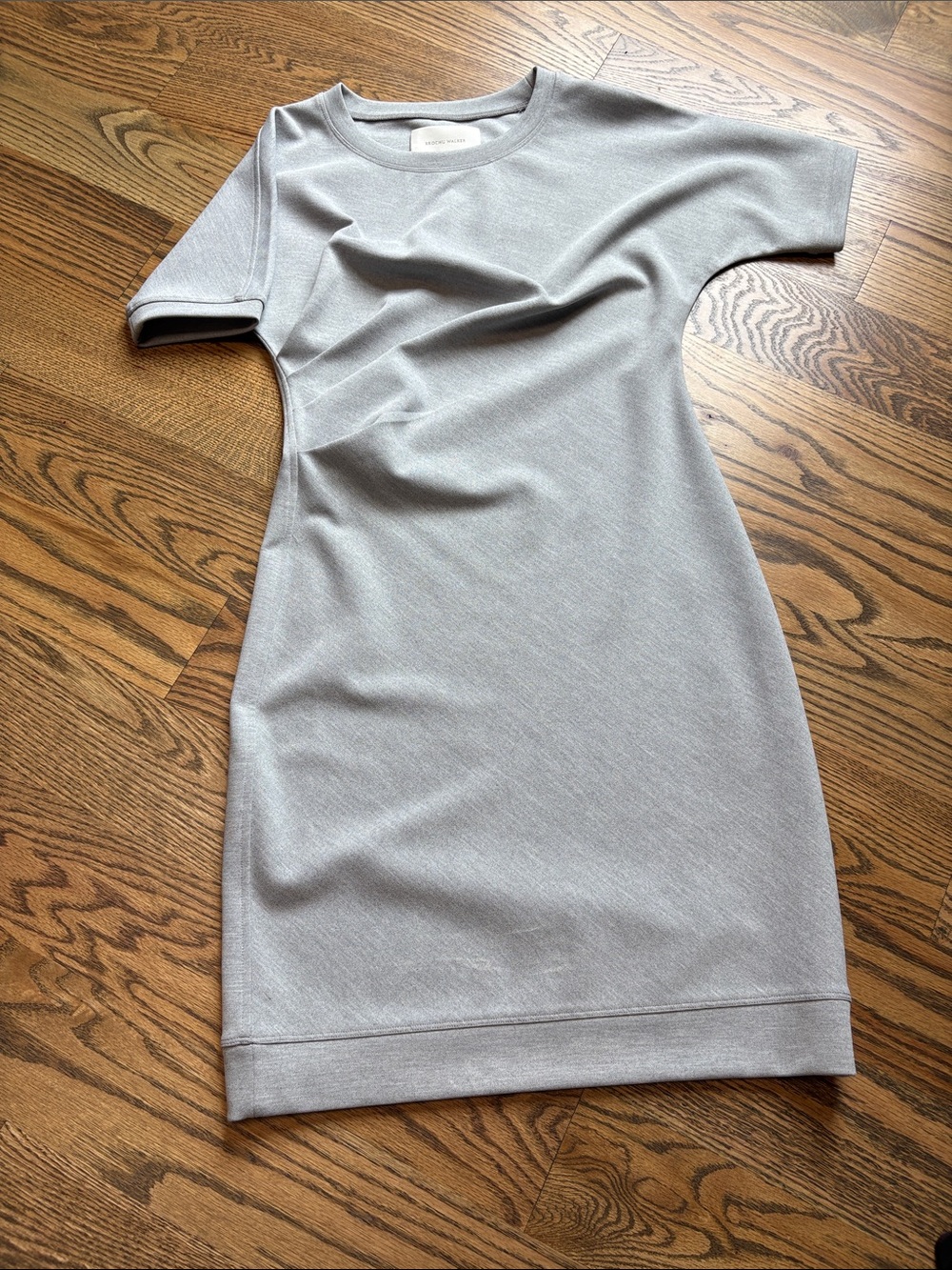 Brochu Walker Short Sleeve Crewneck Mini Dress Ruched, Draped Side in Grey, XS